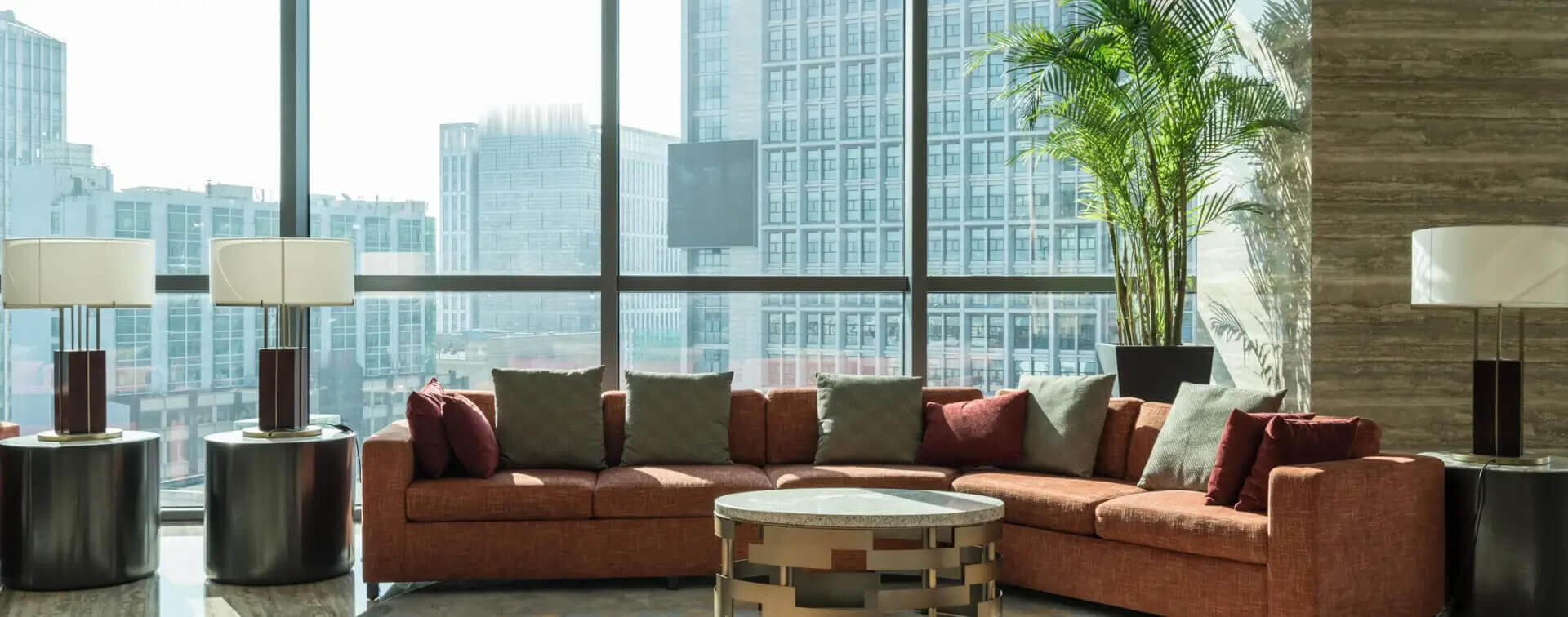 Glass facade living room