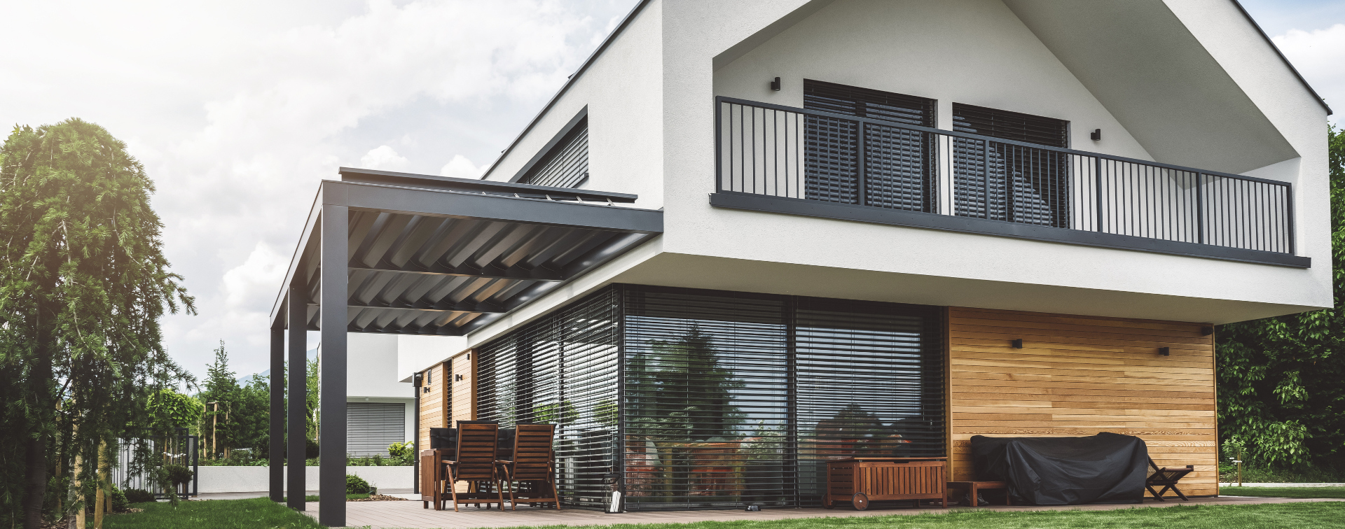 Terrace with roller shutters