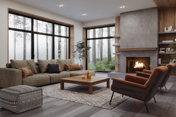 Wooden windows in living room
