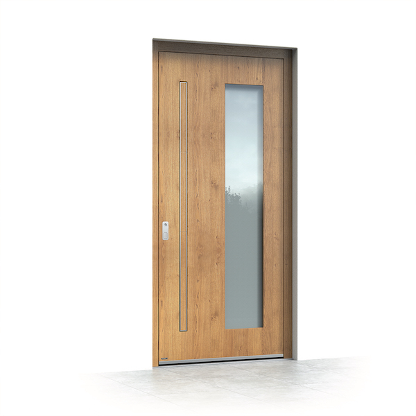 Aluminum entry door with wood decor