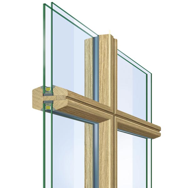 Glasteilende Sprosse aus Holz 